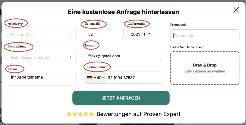 2 Schritt Rabbate Ghostwriting: Formular ausfüllen